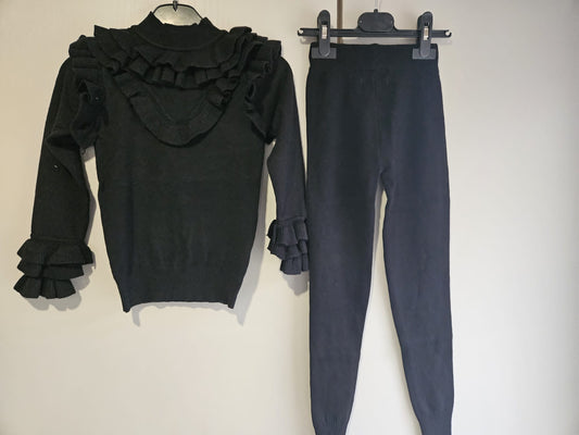 Black Knitted Frill Set