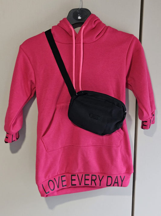 Pink Long Hoodie With Bag